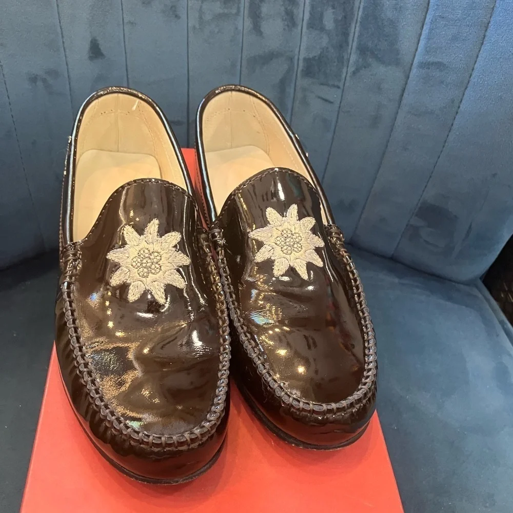 Vintage Dunja Huber Venice Marron Brown Leather Slip-On Loafers Size 6